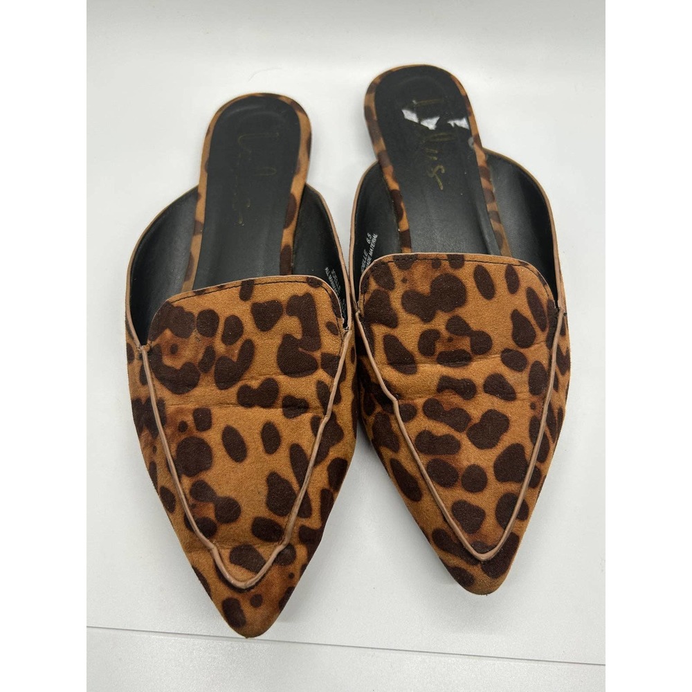 Lulus Leopard Mules Pointy Toe Flat Size 6.5 Joelle Style